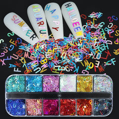 Holographic Glitter Letter Nail Art Flakes 3D Alphabet Paillette Decoration