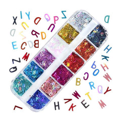 Holographic Glitter Letter Nail Art Flakes 3D Alphabet Paillette Decoration