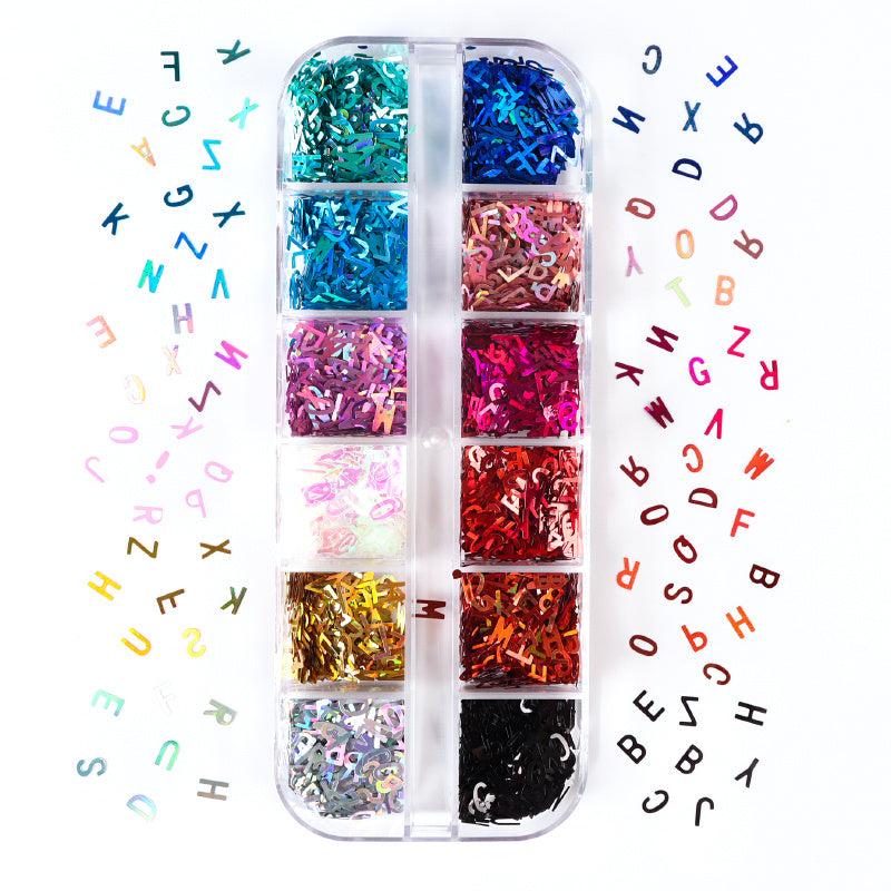 Holographic Glitter Letter Nail Art Flakes 3D Alphabet Paillette Decoration