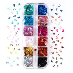 Holographic Glitter Letter Nail Art Flakes 3D Alphabet Paillette Decoration
