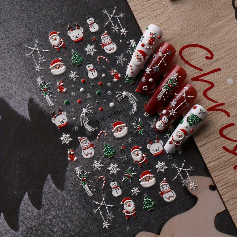 5D Glitter Christmas Nail Art Stickers Santa Claus Snowflake Tree Nail Decals