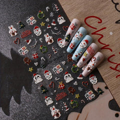 5D Glitter Christmas Nail Art Stickers Santa Claus Snowflake Tree Nail Decals