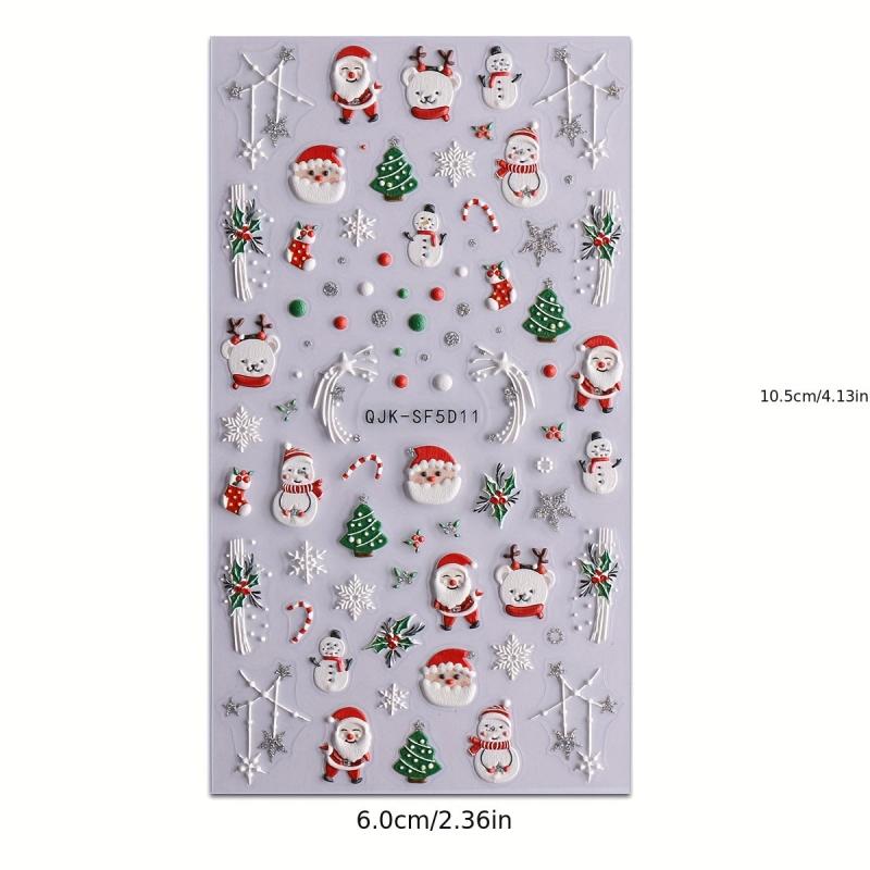 5D Glitter Christmas Nail Art Stickers Santa Claus Snowflake Tree Nail Decals