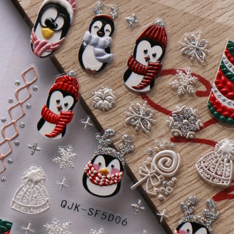 5D Glitter Christmas Nail Art Stickers Santa Claus Snowflake Tree Nail Decals