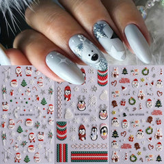 5D Glitter Christmas Nail Art Stickers Santa Claus Snowflake Tree Nail Decals