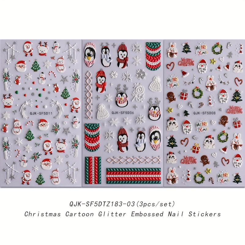 5D Glitter Christmas Nail Art Stickers Santa Claus Snowflake Tree Nail Decals