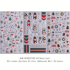 5D Glitter Christmas Nail Art Stickers Santa Claus Snowflake Tree Nail Decals