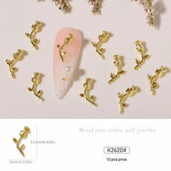 10 pcs Metal Rose Flower Decoration Silver Nail Art Accessories