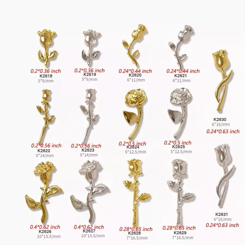 10 pcs Metal Rose Flower Decoration Silver Nail Art Accessories