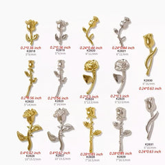 10 pcs Metal Rose Flower Decoration Silver Nail Art Accessories