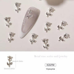 10 pcs Metal Rose Flower Decoration Silver Nail Art Accessories