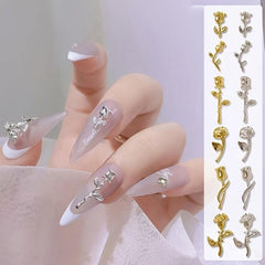 10 pcs Metal Rose Flower Decoration Silver Nail Art Accessories