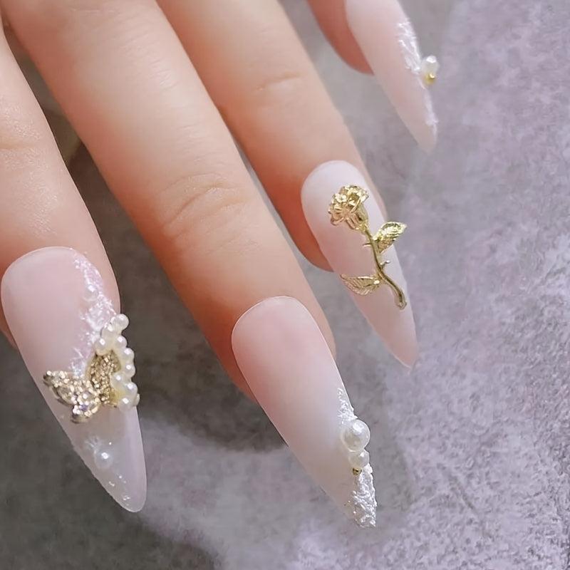 10 pcs Metal Rose Flower Decoration Silver Nail Art Accessories