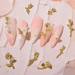 10 pcs Metal Rose Flower Decoration Silver Nail Art Accessories