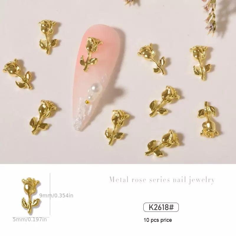 10 pcs Metal Rose Flower Decoration Silver Nail Art Accessories