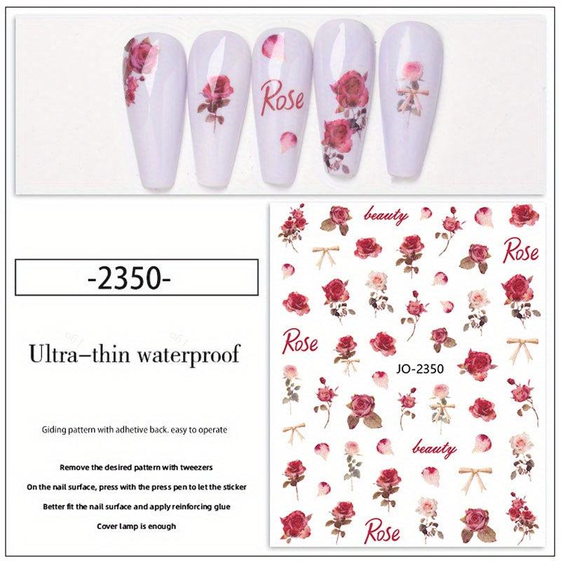 Colorful Rose Nail Art Stickers Water Transfer Nail Decals