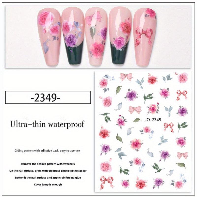 Colorful Rose Nail Art Stickers Water Transfer Nail Decals
