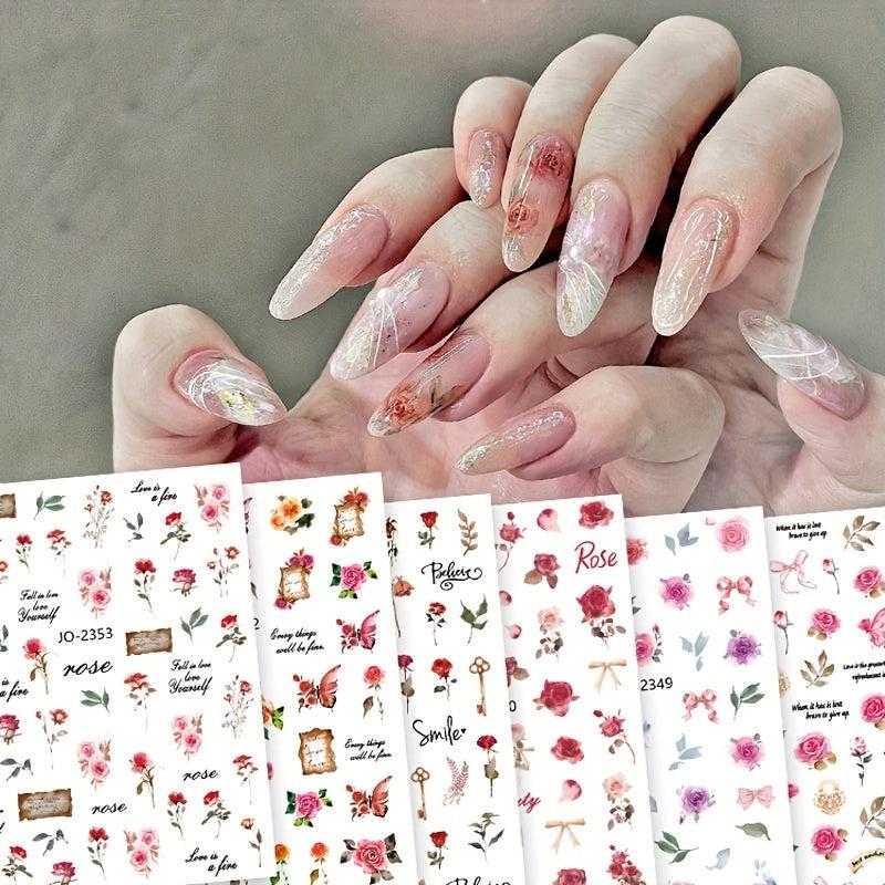 Colorful Rose Nail Art Stickers Water Transfer Nail Decals