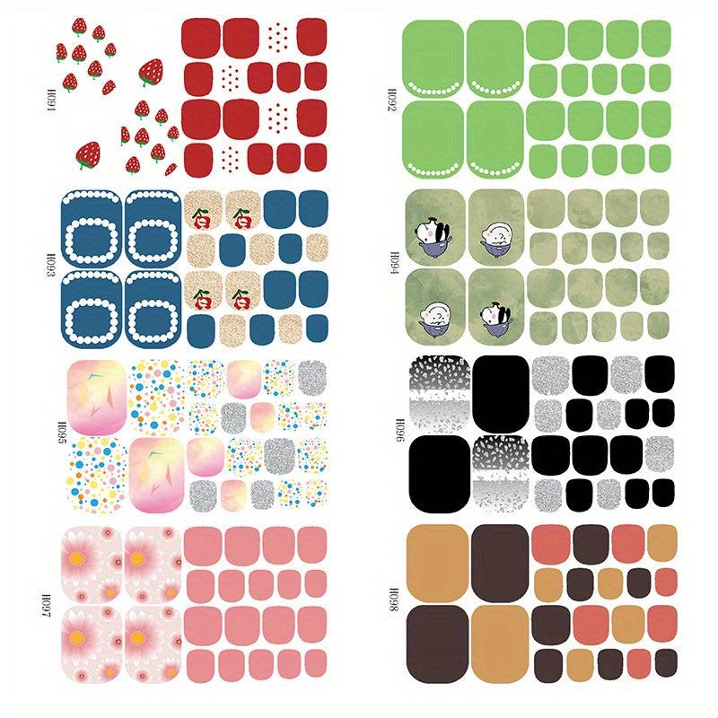 Colorful Toenail Polish Stickers 8 Sheets Pack