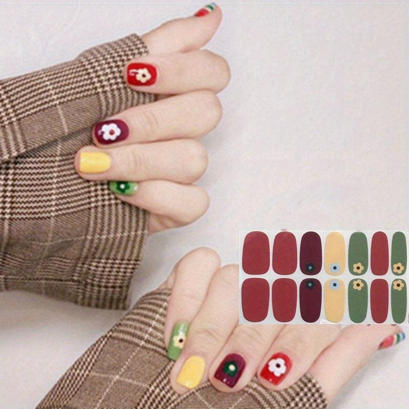 Flower Nail Polish Stickers Self Adhesive Decal Strips with Nail File
