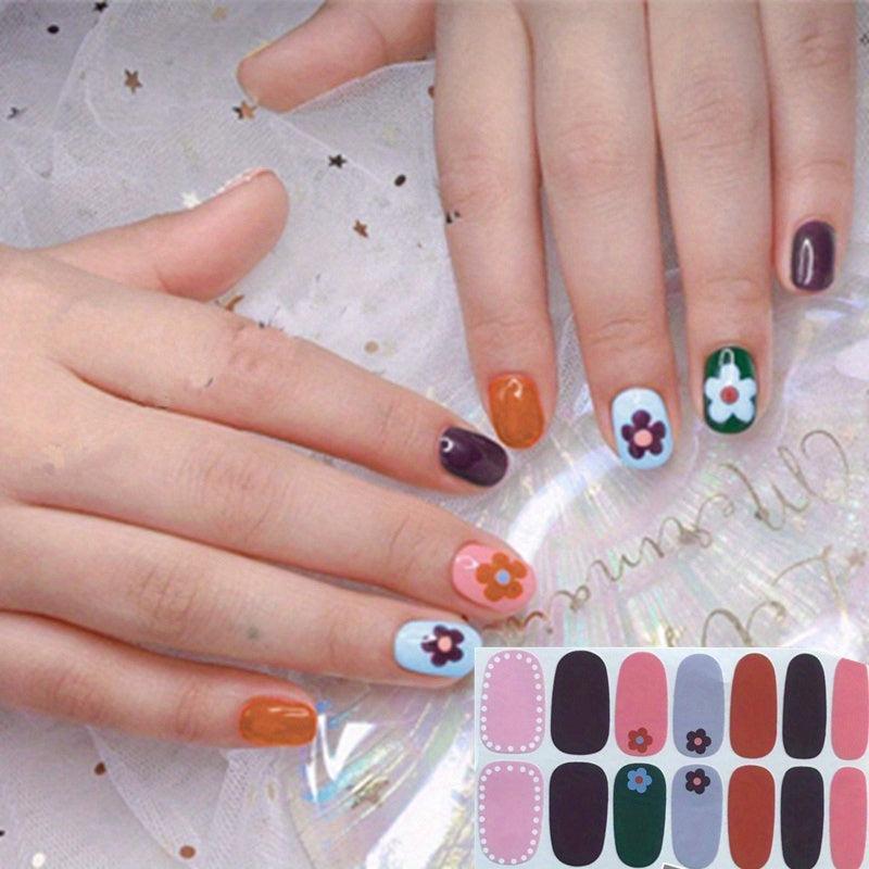 Flower Nail Polish Stickers Self Adhesive Decal Strips with Nail File