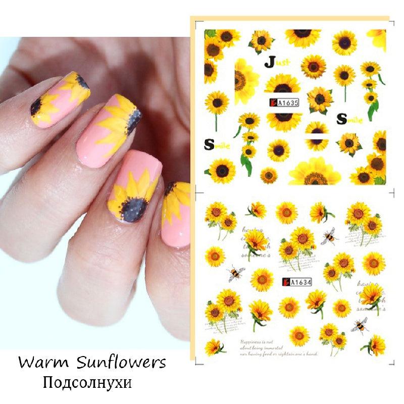 6pcs Sunflower Nail Water Transfer Stickers & Tools Set