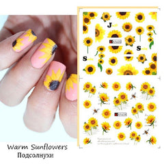 6pcs Sunflower Nail Water Transfer Stickers & Tools Set