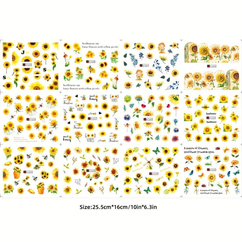 6pcs Sunflower Nail Water Transfer Stickers & Tools Set