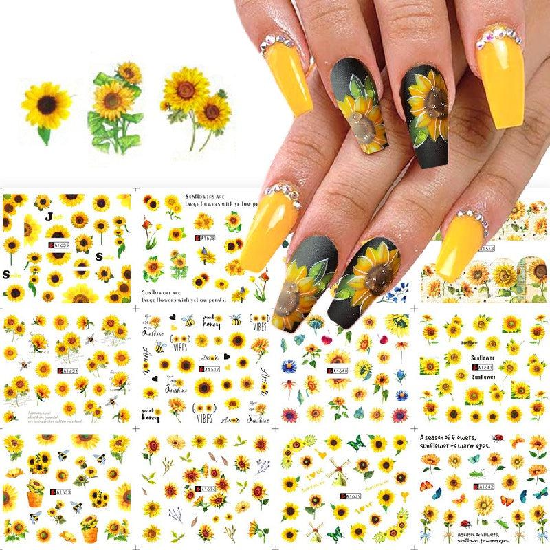 6pcs Sunflower Nail Water Transfer Stickers & Tools Set