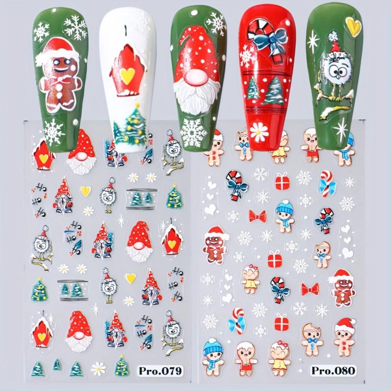 5D Christmas Nail Art Stickers Santa Elk Snowman Decals