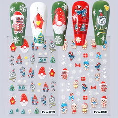 5D Christmas Nail Art Stickers Santa Elk Snowman Decals