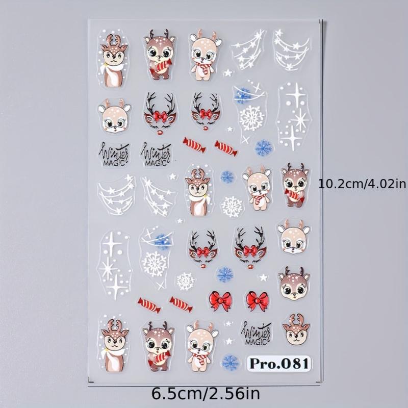 5D Christmas Nail Art Stickers Santa Elk Snowman Decals