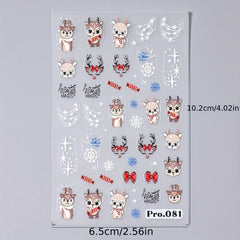 5D Christmas Nail Art Stickers Santa Elk Snowman Decals