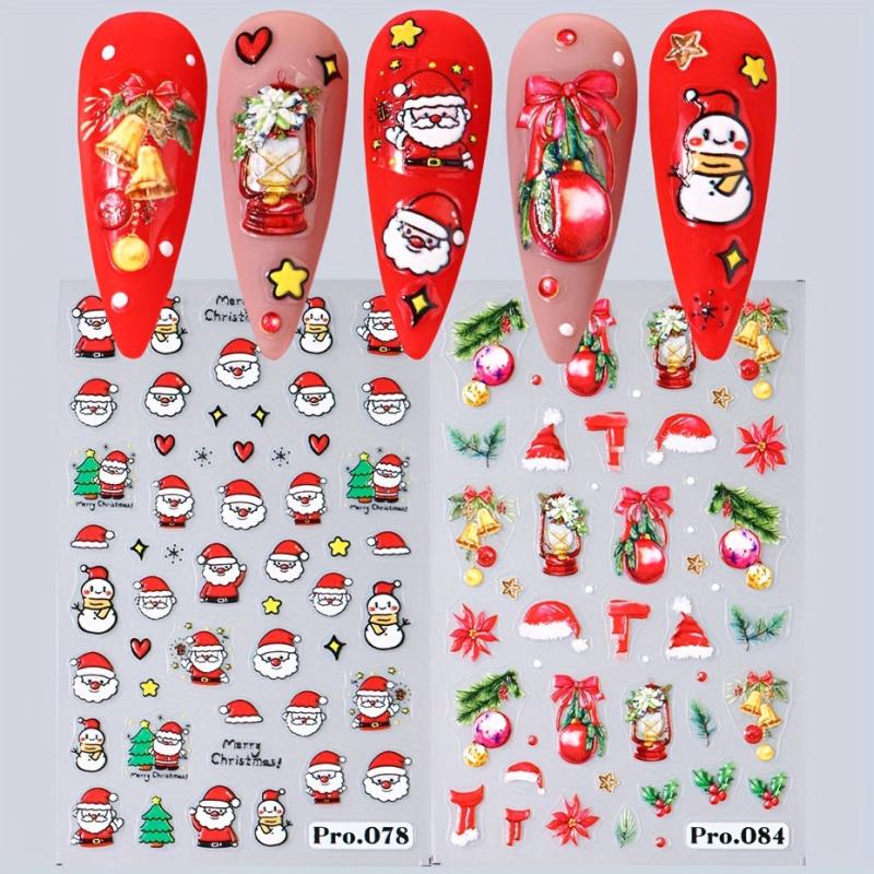 5D Christmas Nail Art Stickers Santa Elk Snowman Decals