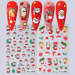 5D Christmas Nail Art Stickers Santa Elk Snowman Decals