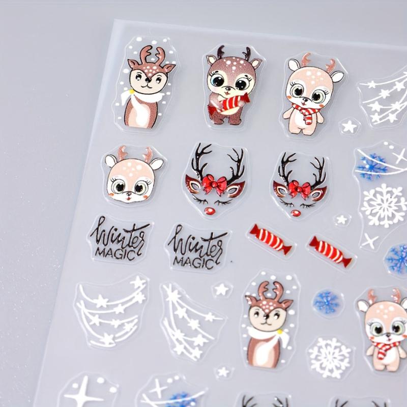 5D Christmas Nail Art Stickers Santa Elk Snowman Decals