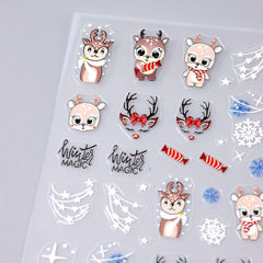5D Christmas Nail Art Stickers Santa Elk Snowman Decals