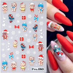 5D Christmas Nail Art Stickers Santa Elk Snowman Decals