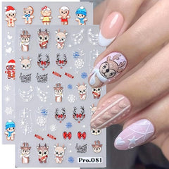 5D Christmas Nail Art Stickers Santa Elk Snowman Decals