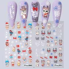 5D Christmas Nail Art Stickers Santa Elk Snowman Decals