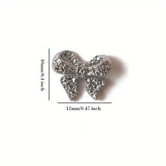 10 Pcs Butterfly Nail Charms Silver 3D Bowknot Nail Accessory
