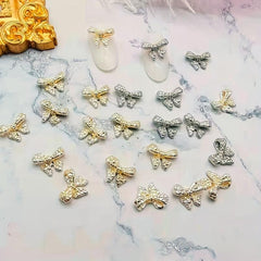 10 Pcs Butterfly Nail Charms Silver 3D Bowknot Nail Accessory