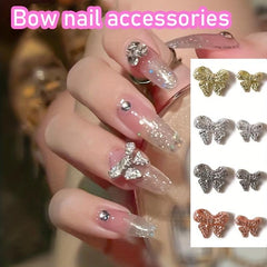 10 Pcs Butterfly Nail Charms Silver 3D Bowknot Nail Accessory