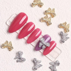 10 Pcs Butterfly Nail Charms Silver 3D Bowknot Nail Accessory