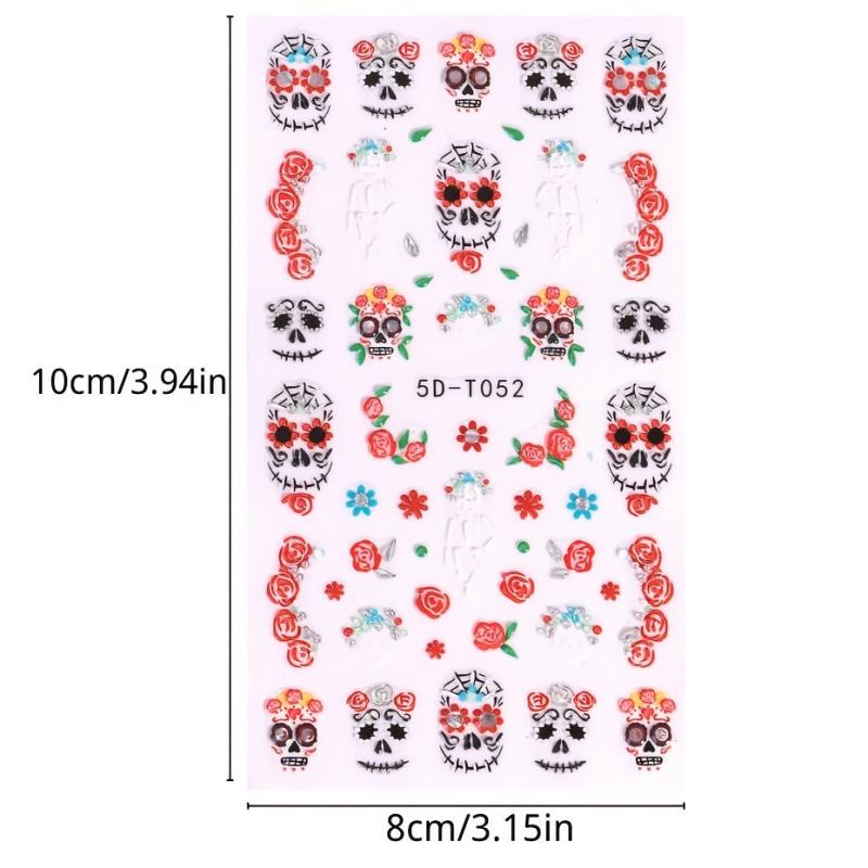 Skull and Flower Halloween Nail Stickers for Creative Nail Art