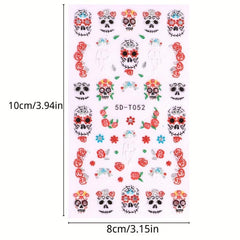 Skull and Flower Halloween Nail Stickers for Creative Nail Art