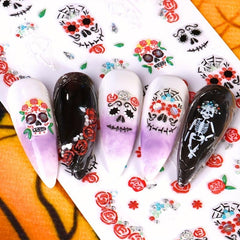 Skull and Flower Halloween Nail Stickers for Creative Nail Art