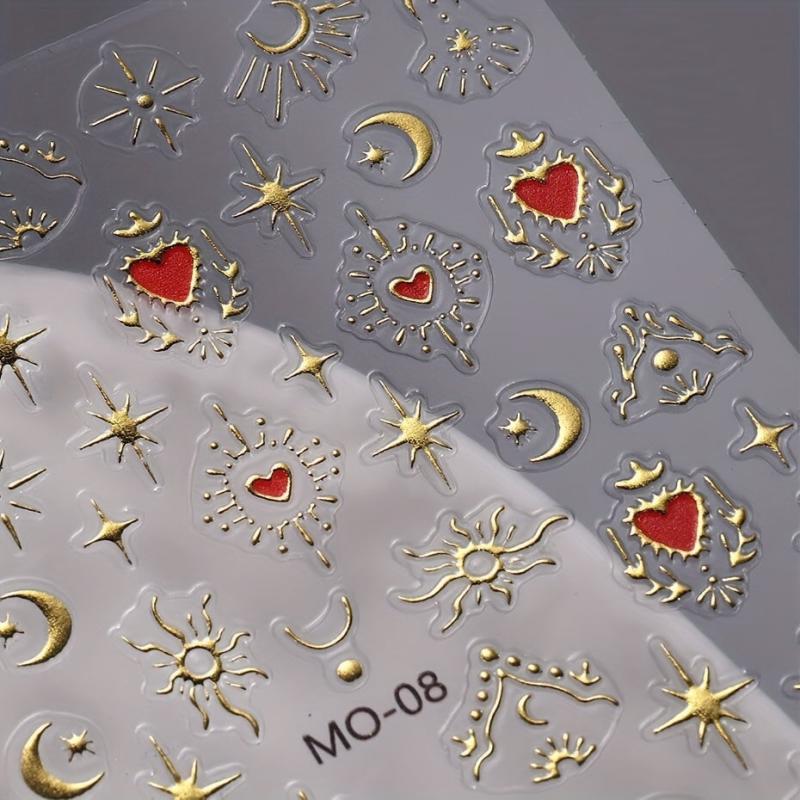 Golden Heart Stickers for Nails Laser Adhesive Sliders DIY Nail Art