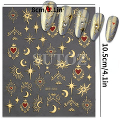 Golden Heart Stickers for Nails Laser Adhesive Sliders DIY Nail Art
