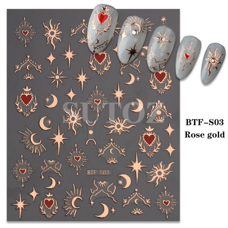 Golden Heart Stickers for Nails Laser Adhesive Sliders DIY Nail Art